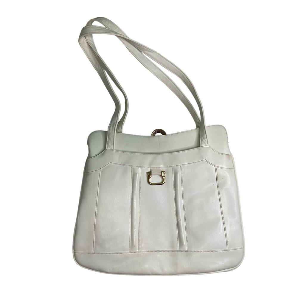 Vintage 1980 Purse with Fold Out Mirror White Made in Italy